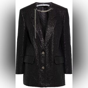 ALEXANDER WANG Chain-Embellished Coated Bouclé Longline Jacket Blazer